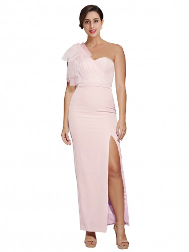 Rosa Cubierta Un Hombre Cuello de Corazón Crepé Elástico Largo Formales Vestidos de dama de honor / Vestidos de fiesta