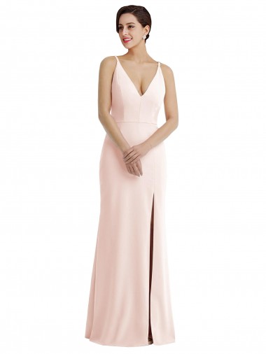 Rosa Trompeta Cuello en V Crepé Elástico Largo Formales Vestidos de dama de honor / Vestidos de fiesta