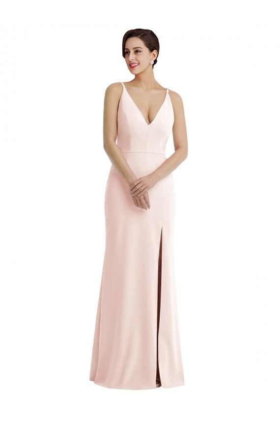 Rosa Trompeta Cuello en V Crepé Elástico Largo Formales Vestidos de dama de honor / Vestidos de fiesta