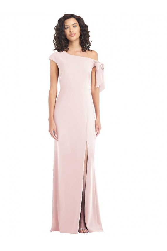 Rosa Trompeta Hombros Descubiertos Crepé Elástico Largo Formales Vestidos de dama de honor / Vestidos de fiesta