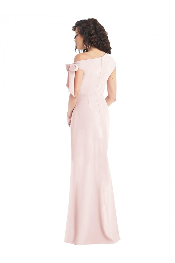Rosa Trompeta Hombros Descubiertos Crepé Elástico Largo Formales Vestidos de dama de honor / Vestidos de fiesta