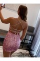 Rosa caliente Cubierta Tirantes espagueti Corto Lentejuelas Terciopelo Corto Vestidos de fiesta