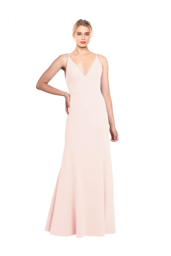 Rosa línea A Cuello en V Cuello Alto Crepé Elástico Largo Formales Vestidos de dama de honor / Vestidos de fiesta