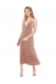 Rosa línea A Cuello en V Midi Terciopelo Elástico Corto Vestidos de dama de honor / Vestidos de fiesta / Vestidos de cóctel