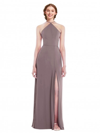 Rosa polvorienta línea A Halter Gasa Largo Formales Vestidos de dama de honor / Vestidos de noche