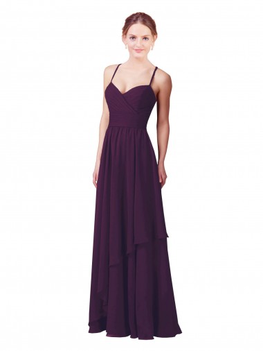 Uva Cubierta Cuello de Corazón Gasa Largo Vestidos de dama de honor