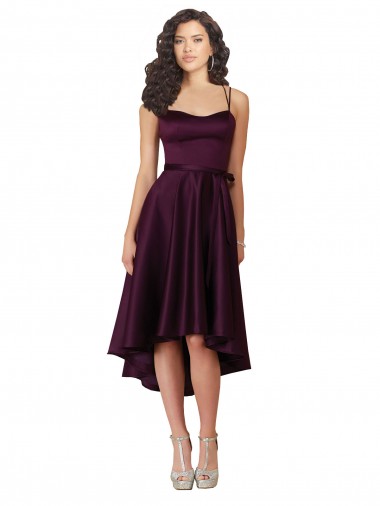 Uva línea A Cuello de Corazón Cucharón Neck Satén Corto Asimétrico Vestidos de dama de honor / Vestidos de fiesta