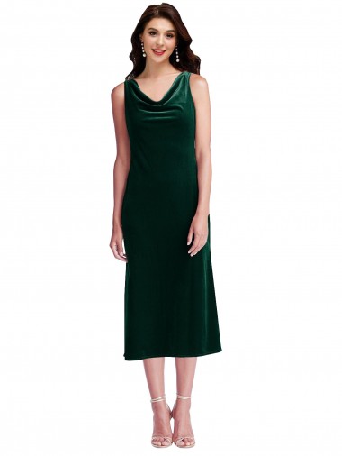 Verde oscuro Cubierta Midi Terciopelo Elástico Corto Vestidos de dama de honor / Vestidos de fiesta / Vestidos de cóctel