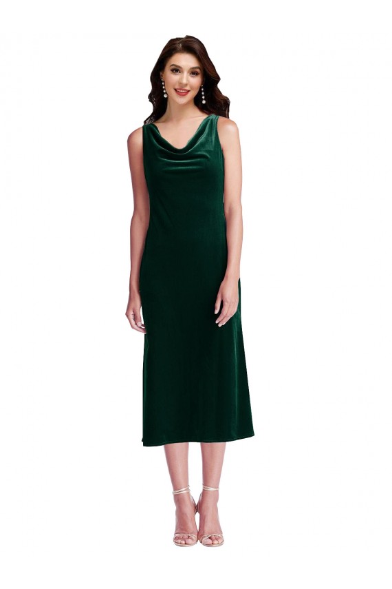 Verde oscuro Cubierta Midi Terciopelo Elástico Corto Vestidos de dama de honor / Vestidos de fiesta / Vestidos de cóctel