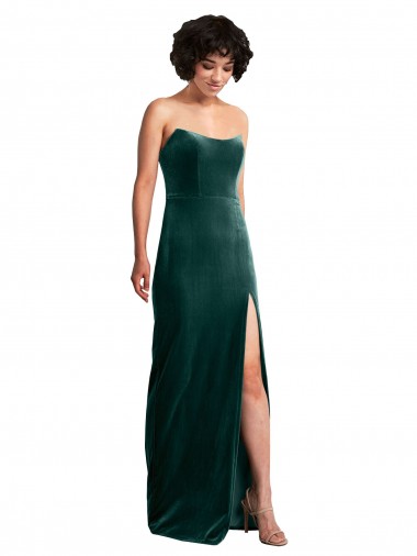 Verde oscuro Cubierta Sin tirantes Terciopelo Elástico Largo Formales Vestidos de dama de honor / Vestidos de fiesta