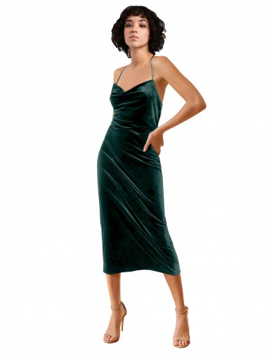 Verde oscuro Cubierta Tirantes espagueti Midi Terciopelo Elástico Corto Formales Vestidos de dama de honor / Vestidos de fiesta / Vestidos de cóctel