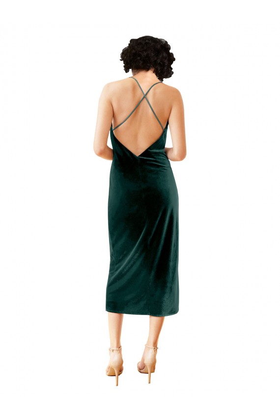 Verde oscuro Cubierta Tirantes espagueti Midi Terciopelo Elástico Corto Formales Vestidos de dama de honor / Vestidos de fiesta / Vestidos de cóctel