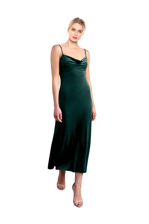 Verde oscuro línea A Tirantes espagueti Midi Terciopelo Elástico Corto Vestidos de dama de honor / Vestidos de fiesta / Vestidos de cóctel