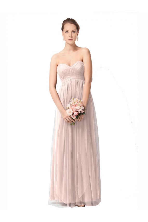 Vintage Rose línea A Cuello de Corazón Tul Largo Vestidos de dama de honor