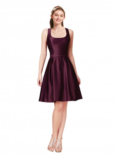 línea A Barco Satén Corto Vestidos de dama de honor / Vestidos de fiesta / Vestidos de cóctel