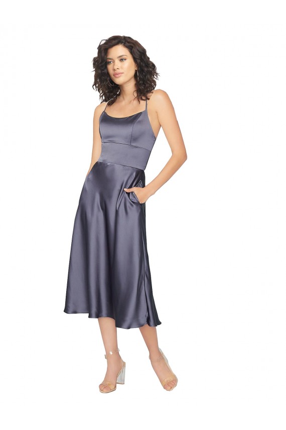 línea A Cucharón Midi Satén sedoso Corto Vestidos de dama de honor / Vestidos de fiesta / Vestidos de cóctel