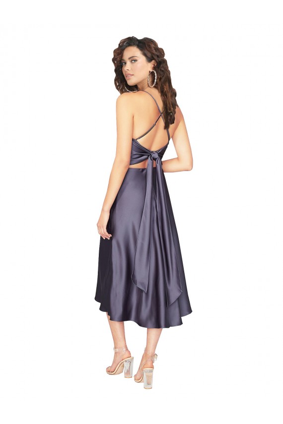 línea A Cucharón Midi Satén sedoso Corto Vestidos de dama de honor / Vestidos de fiesta / Vestidos de cóctel