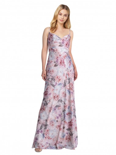 línea A Satén elástico Floral Largo Formales Vestidos de dama de honor / Vestidos de noche